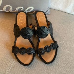 Jack Rogers Shelby Stacked Wedge Sandal Black Sz 8